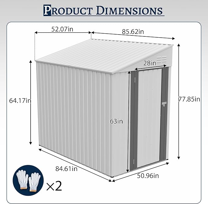 4x7 FT Outdoor Storage Shed Lean to Shed,Metal Shed W/Lockable Door & Air Vent,All Weather Waterproof Garden Tool House W/Reversible Installation,for Backyard,Patio,Lawn,White