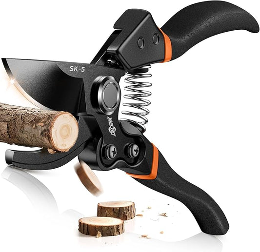 8.5" Professional Pruning Shears - Cuts 4X Easier with Ultra Sharp Japanese Steel Titanium Blade, Arthritis Friendly Garden Scissors & Plant Clippers, Effortlessly Prunes 3/4" Branches