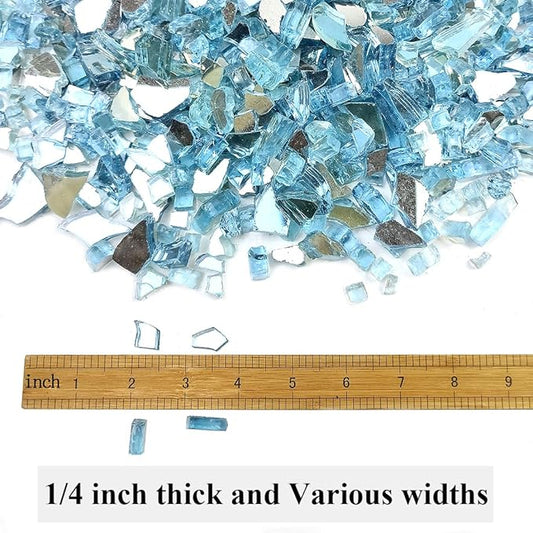 Fire Glass for Propane Fire Pit, 1/4 Inch High Reflective Fireplace Glass Rocks for Fire Pit Table, 20 lbs Fire Pit Glass Rocks for Outdoor Fire Table and Landscaping, Aqua Blue