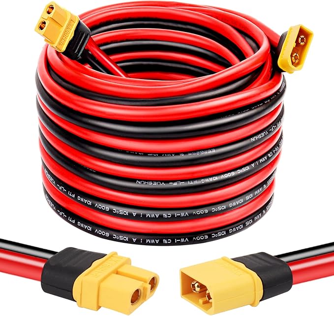 XT60 Extension Cable 10AWG 20FT XT60 to XT60 Cable with Male to Female Connector for Portable Power Station Solar Panel RC Battery