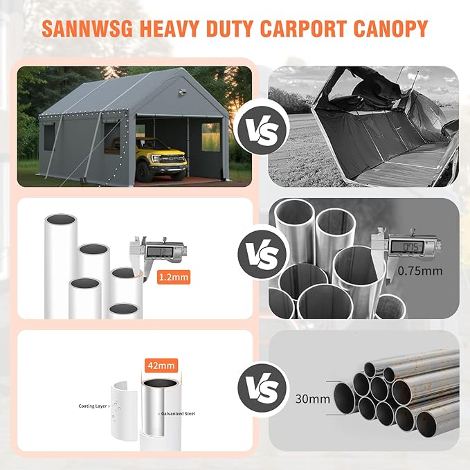 Car Ports 12x20 Heavy Duty,Carports with Sidewalls,Carport Canopy All Weather,Grey