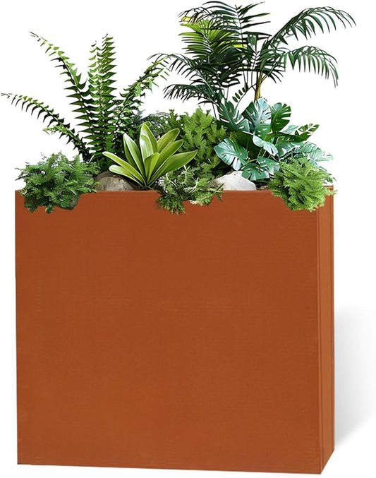 Corten Steel Rectangular Planter for Outdoor Plants 24" x 10" x 24" Rusted Metal Outdoor Planter Box Spliced Flower Box with Partitions for Outside,Indoor,Garden (Corten, 24 * 10 * 24)