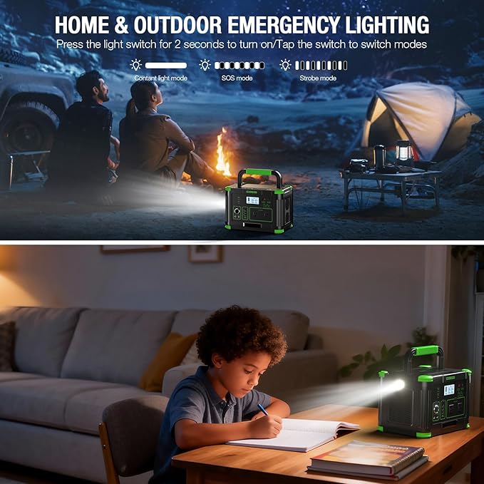Portable Power Station 500W (Peak 1000W), 519Wh Solar Generator with 2x110V AC Outlets & USB-C PD 60W, 10-Port Power Bank with Wireless Charger for Outdoor Camping, RV Trips, and Home Emergency Backup
