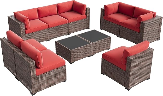 Aoxun Patio Furniture Sets, 10-Piece Outdoor Patio Furniture with Thick Cushions, Wicker Outdoor Conversation Set Sectional Sofa for Backyard, Poolside, Garden