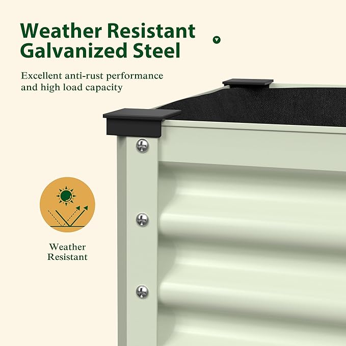 Galvanized Raised Garden Bed with Legs, 48" W x 24" D x 32" H Large Metal Elevated Raised Planter Box with Drainage Gaps for Backyard, Patio, Balcony, 507lbs Capacity, Beige