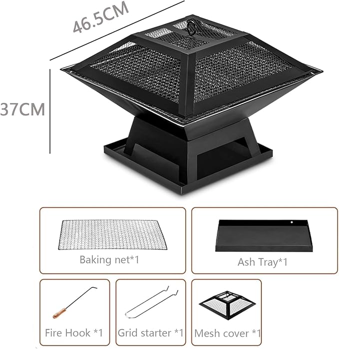 Outdoor Fire Pits for Outside Wood Burning Table Fire Pit with Spark Screen Cover, Fire Bowls Backyard Fire Pit with Fire Poker for Camping Beach (Black, 18.5 Inch)
