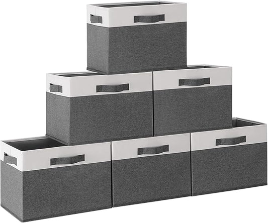 GhvyenntteS 6 Pack Fabric Storage Bins, 15x11x9.6 inch Closet Storage Bins for Shelves with 3 Handles, Foldable Storage Baskets for Shelves, Sturdy Closet Organizers and Storage