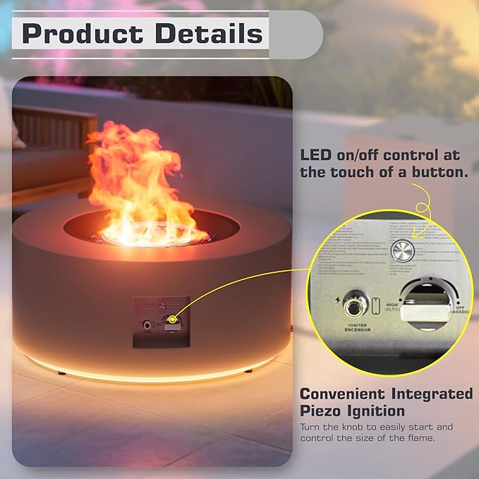 Outdoor Fire Pit Table Propane Gas Fire pits & Outdoor Fireplaces 30'' Round Firepit Table, 50,000 BTU Fire Table for Patio Set, Dark Grey
