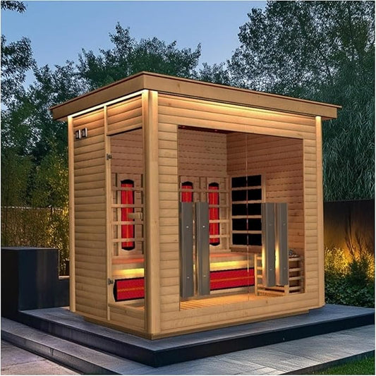 4-5 Person Hybrid Home Wood Sauna, Outdoor WiFi Control Far Infrared & Traditional Hemlock Steam Saunas Spa Room with Red Light Therapy, 14 Heaters& Electric Stove, Accessories Included, Leftdoor