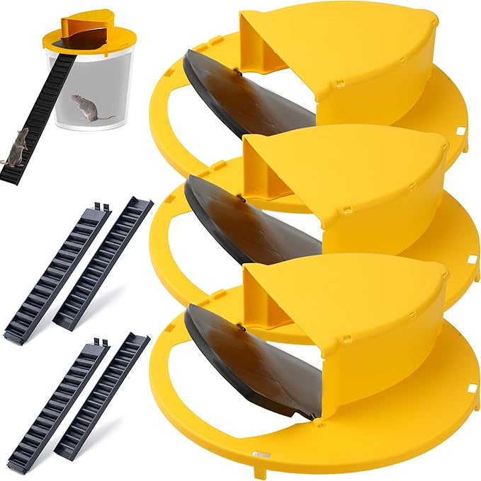 Mouse Trap Bucket- 5 Gallon Bucket Lid Mouse Rat Trap - Automatic Reset Flip and Slide Mouse Trap - Humane Mouse Rat Traps for Indoor Outdoor Use - Reusable (3PACKS)