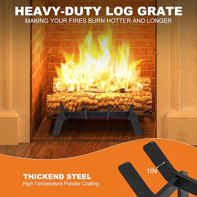 1MORE Fireplace Grates 14 Inch - Heavy Duty Steel Fireplace Rack | Fireplace Log Holder for Indoor | Small Fire Place Grate| Fireplace Racks for Inside Fireplace| Firewood Grate| Wood Stove Grate