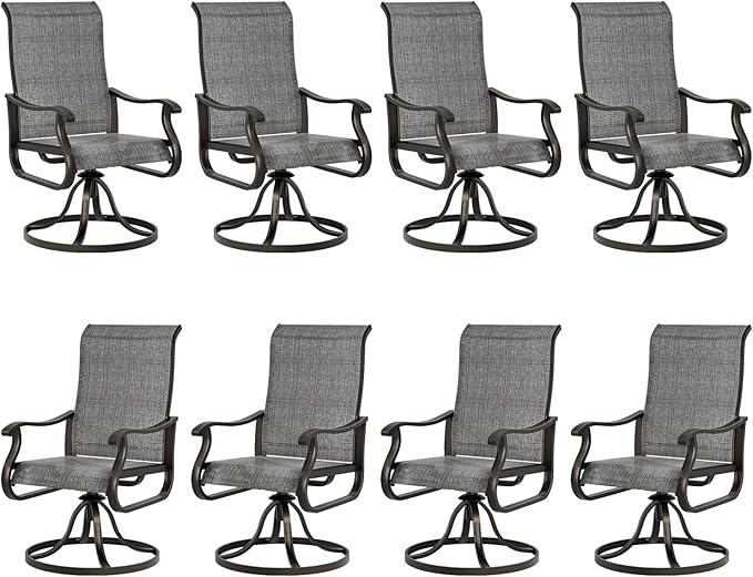 UDPATIO Patio Swivel Dining Chairs Set of 8, Outdoor Swivel Chairs Patio High Back with All Weather Textilene Metal Rocking Frame for Lawn Garden Backyard, Dark Gray