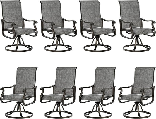 UDPATIO Patio Swivel Dining Chairs Set of 8, Outdoor Swivel Chairs Patio High Back with All Weather Textilene Metal Rocking Frame for Lawn Garden Backyard, Dark Gray