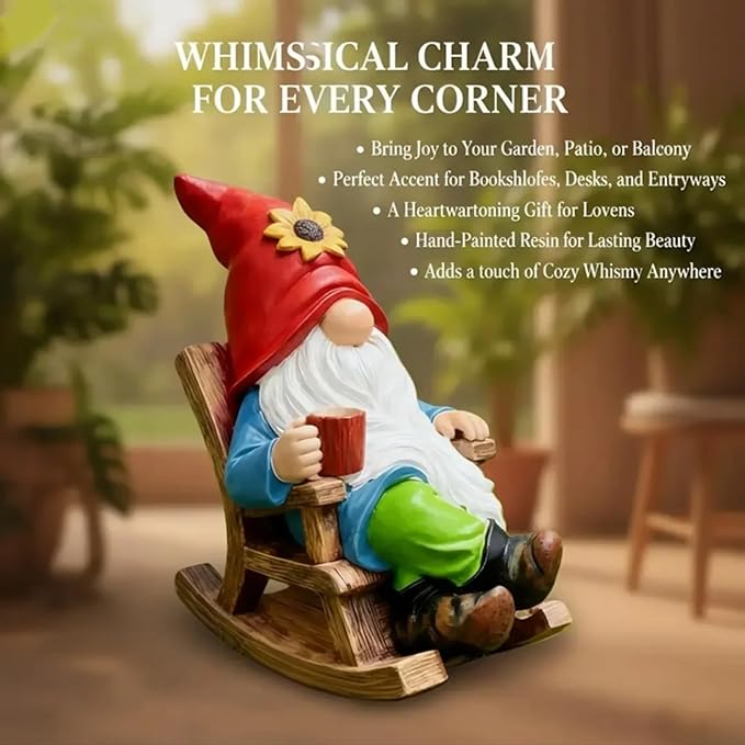 Somdzono Drinking Coffee Faceless Garden Gnome Statue Decoration - 7.2" Figurine Ornament for Indoor Outdoor Home Patio Yard Lawn - Lucky Gnome Unique Mom Birthday Gifts - Best Garden Gifts for Day