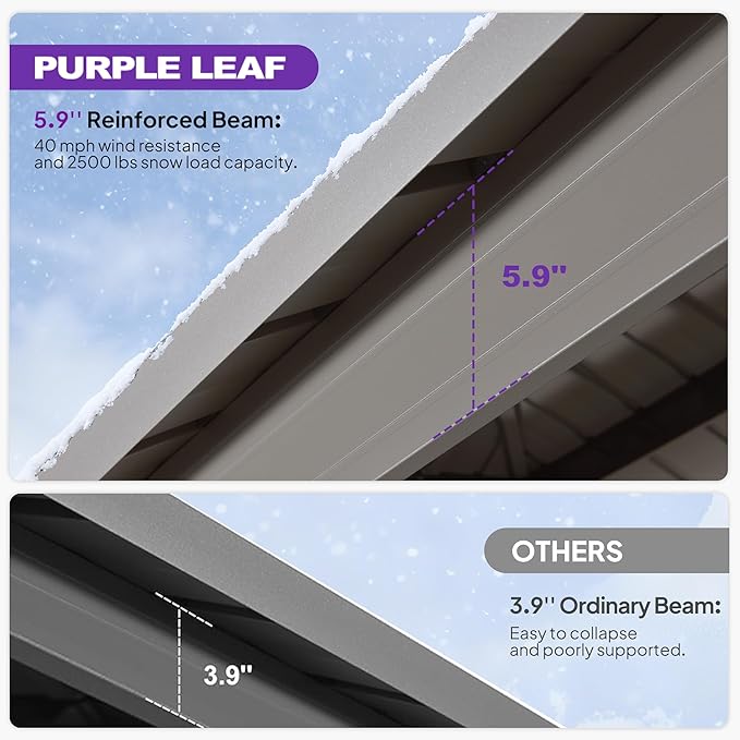 PURPLE LEAF 12' x 16' Outdoor Hardtop Gazebo, Champagne Aluminum Frame with Galvanized Steel Double Roof, Curtains and Netting for Patio Lawn and Garden