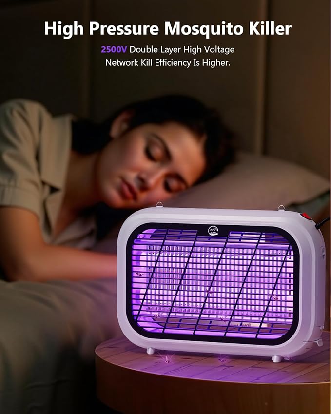 Bug Zapper Indoor, High Voltage Electric Mosquito Zapper, Durable Fly Trap Mosquito Trap, Fly Zapper with Removable Washable Tray for Home Patio Backyard, Including 2 Replacement Bulbs