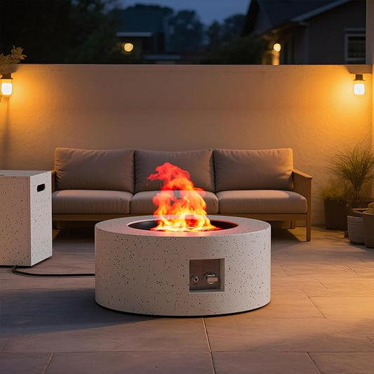 Dineli 2-Piece Outdoor Propane Fire Pit Table Set w Tank Table 30'' Round Fire Pit Table 2-in-1 Firepit Table for Outside Patio Gas Fire Pit Fireplace, 50,000 BTU, Speckled White ﻿