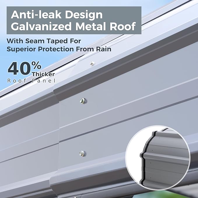 GREEN PARTY 10 x 15 ft Metal Carport Kits with Galvanized Steel Roof, Heavy Duty Metal Carport Canopy, Outdoor Car Tent Metal Garage Shelter for Car, SUV, Truck and Boats, Grey