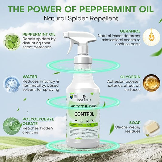 Peppermint Oil Spray for Bugs, 32 Oz Insect & Pest Control Spray for Bed Bug, Ants, Mite and Flea, All Natural Plant Extract Based Spider Repellent Indoor, Child & Pet Safe