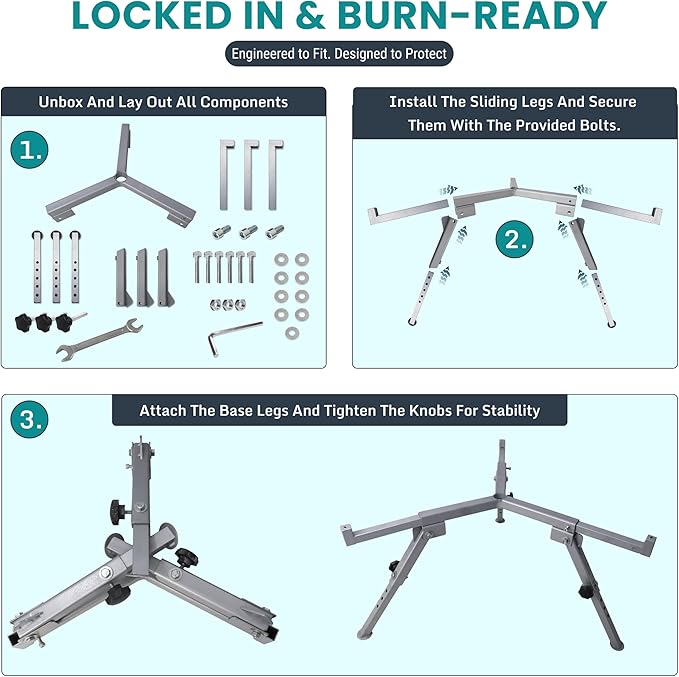 FEBTECH - 18" Spark Screen, Adjustable Fire Pit Stand Combo Compatible with Solo Stove Bonfire - 2 Piece Smokeless Firepit Accessories for Camping, Patio, Backyard