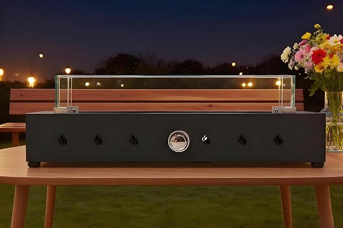 Propane Fire Pit, 28 Inch Iron Firepits for Outside, Rectangle Gas Fire Pits for Outside Patio, Deck, Backyard, Pool, 40000BTU, Black