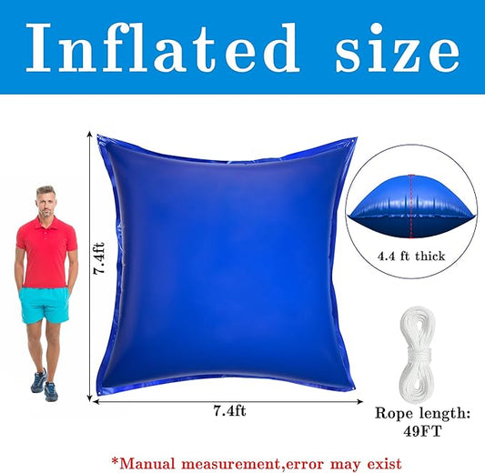 Sfcddtlg 7.8 x 7.8 Ft Large Pool Pillows for Above Ground Pools- Square Winter Pool Cover Air Pillow- Inflatable Swimming Pool Closing Winter Pillow with Ropes for Support Pool Covers