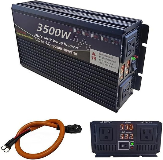 3500W Power Inverter 60V DC to 110V AC Converter with LED Display Dual AC Outlets Dual Fans Radiating for RV, Camp, Boat and Home Emergency Portable Pure Sine Wave Inverter (LED Screen, 3500W 60V)