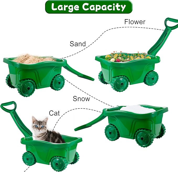 Duckura Kids Wheelbarrow Set - Gardening Tools for Kids with Shovel, Rake, Trowel, Outdoor Yard Lawn Digging Weed Toys, Valentine's Birthday Gifts for Boys Girls Age 2 3+Years Old(Green A)