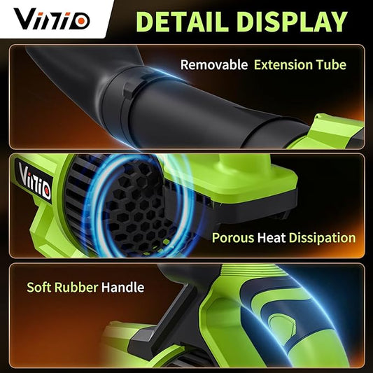 Vinid Leaf Blower Cordless, 21V Powerful Brushless Electric Leaf Cleaner Lightweight, 32,000 RPM, 710 CFM, with 2×4.0Ah Batteries and Charger, 3 Speed Modes, Suitable for Lawn Care, Garden and Patio