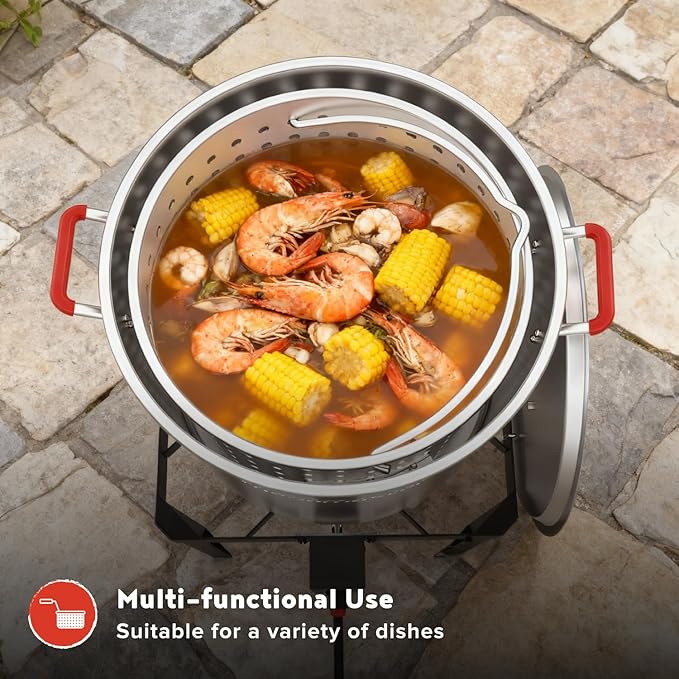 Megamaster 30QT Turkey Fryer and 10QT Fish Fryer Kit, Aluminum Fryer Steamer Kit with Basket and 50,000 BTU Burner, Outdoor Deep Fryer with 10 PSI Regulator for Turkey, Fish, Seafood - 840-45014