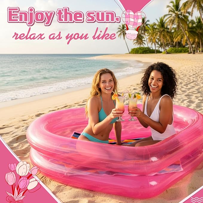 Skylety Giant Heart Inflatable Swimming Pool, Year-Round Fun for Ball Pits, Fits 2-3 Adults with Patches, Swimming Pools, a Summer Pool Party and The Beach Date Night(Pink)
