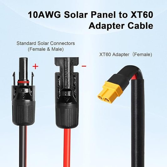 MOOKEERF Solar to XT60 Cable 10AWG 15FT Solar Connector to XT60 Adapter Cable for Solar Panel to Battery RV Portable Power Station Solar Generator - 15 Foot