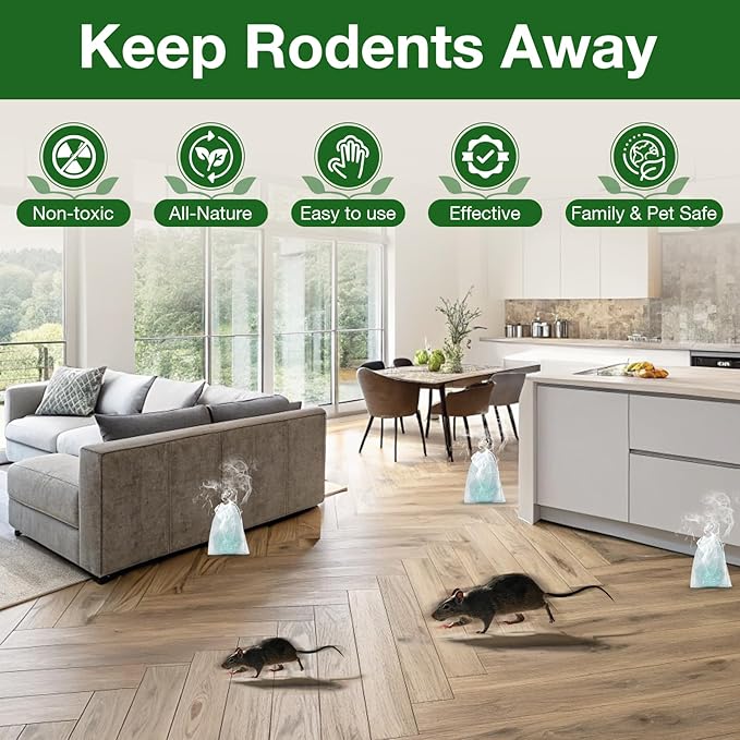 Mouse Rodent Repellent, 25 Pack Peppermint Oil Mouse Traps for Rat Mice, Ant, Roach, Spider, Squirrel, Nature Mouse Deterrent for Indoor Outdoor Use, for Garden & Home, Family & Pet Safe