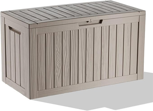 90 Gallon Deck Box Large Outdoor Storage for Patio Furniture,Outdoor Cushions,Garden Tools and Pool Supplies,Waterproof,Resin,Lockable(Grey,90 Gallon)