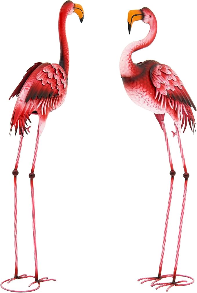 Ultym Extra-Large Metal Flamingo Yard Decor, Handmade 37.2" Flamingo Statues with Stable Ground Stakes, Backyard Decoration, Metal Garden Art