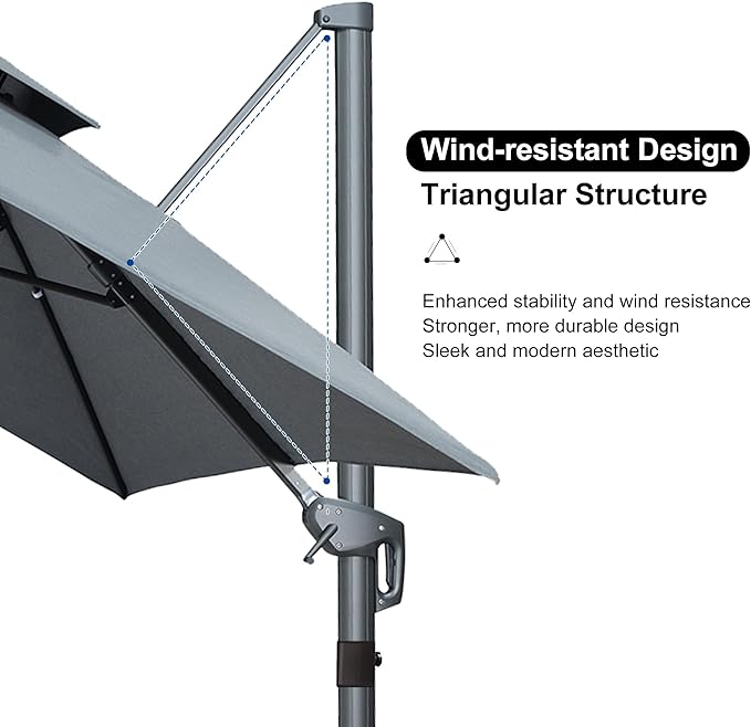 PURPLE LEAF 9' X 12' Double Top Cantilever Patio Umbrella Deluxe Large Outdoor Umbrella Rectangle Offset Umbrella with Fade Resistance for Garden Deck Pool Patio, Mist Grey