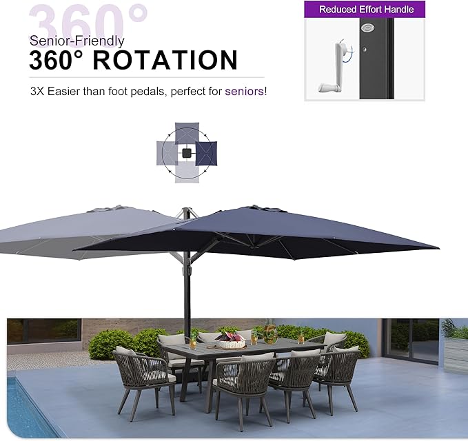 PURPLE LEAF 10' X 13' Rectangle Patio Umbrella with Base Large Windproof Offset Hanging Outdoor Umbrella Cantilever Umbrella Outdoor Patio Navy