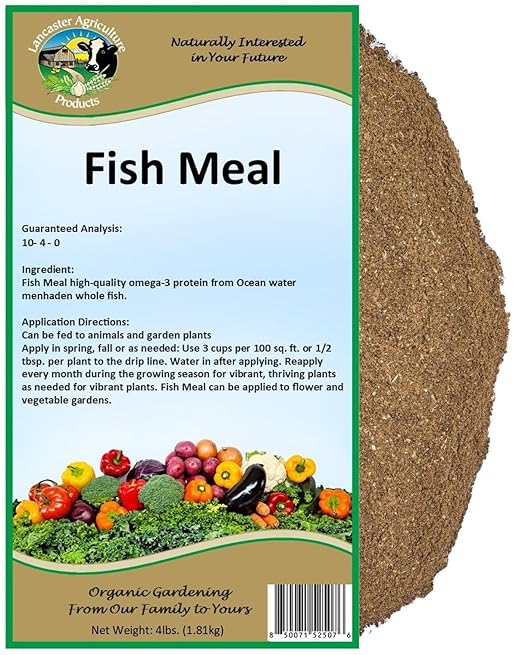 Fish Meal Fertilizer 4 Pounds for Vegetable Gardens, Flower Beds, Outdoor Plants, Trees & Shrubs - Ideal Nutrient-Rich Blend for Healthy Growth & Vibrant Blooms - Lancaster Agriculture Products