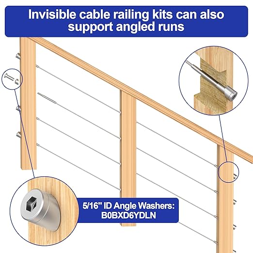 BLIKA 100 Pack Invisible Cable Railing Kit, T316 Stainless Steel 1/8" Invisible Receiver and Swage Stud End, Swage Tensioner 1/8" for Wood/Metal Post, Railing Hardware