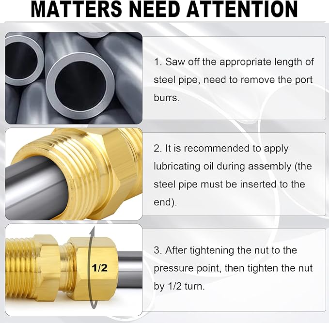 ChillWaves Brass Compression Tube Fitting, 1/4" OD x 1/4" NPT Male Compression Union Connector(10-PACK)