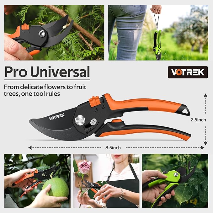 Pruning Shears, [Patented Stepless Handle Opening] - Garden Clippers with Ultra-Sharp SK5 Steel for Weak Hand, Pruners Universal Fit for All Hand Sizes, Effortlessly Cuts 1-Inch Branches