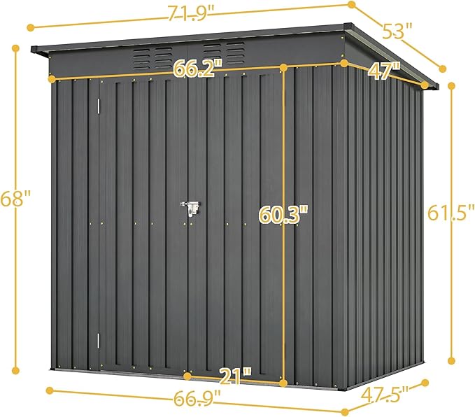 6x4 FT Outdoor Storage Shed, Metal Garden Shed with Frame Floor, Outside Tool Shed with Lockable Hinged Doors, Waterproof Storage Building with Sloped Roof for Backyard, Patio, Lawn, Black