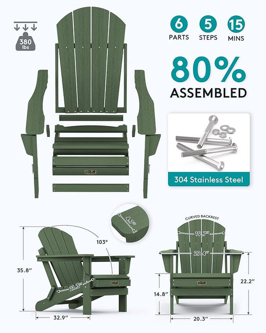 SERWALL Adirondack Chair Set of 8 for Patio Garden Outdoors Fire Pit- Army