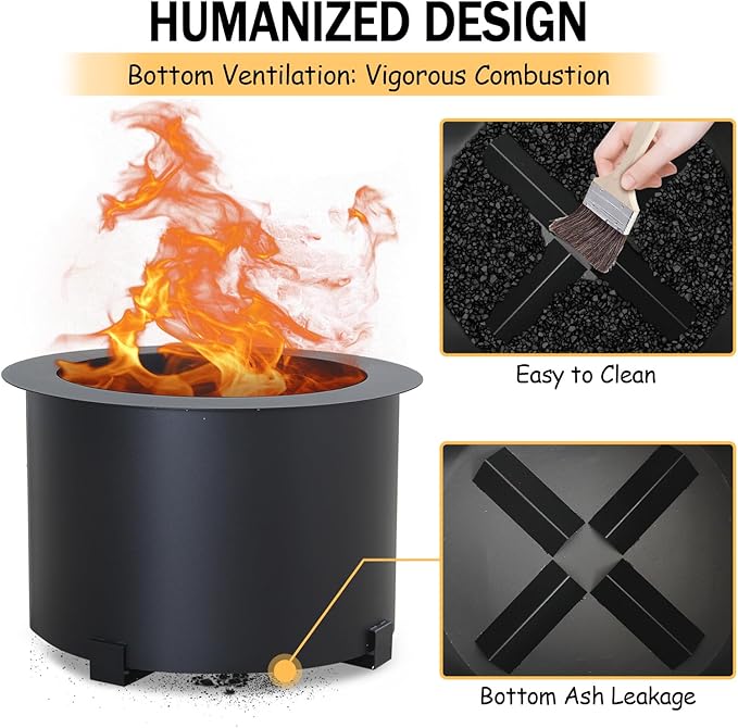 21.5 Inch Smokeless Fire Pit Stove, Stainless Steel Outdoor Bonfire Firepit, Wood Burning Fireplaces for Patio, Backyard, Camping