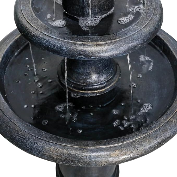 ourrco 45.2inches High Outdoor Water Fountain, Concrete Outdoor Waterfall Fountain with Pump for Yard Garden Patio Backyard Deck Relaxation Decor - Black