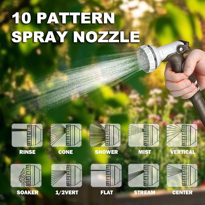 Retractable Garden Hose Reel, 5/8 in 100+6 ft, Heavy Duty Wall Mounted Water Hose Reel, Spring Power Automatic Rewind, Any Length Lock, 180° Swivel Bracket, 10 Pattern Spray Nozzle