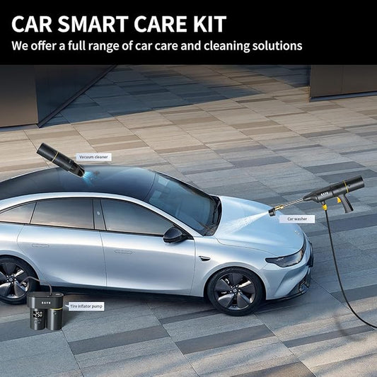 BAYU 3 in 1 Car Smart Kit, 8000PA Car Vacuum Cleaner, 200PSI Cordless Pressure Washer, 150PSI Tire Inflator Portable Air Compressor for Car, Bike, Motor (E)