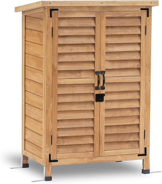 MCombo Outdoor Storage Cabinet, Small Storage Shed with Removable Shelf, Wood Garden Shed with 2 Doors for Yard Patio Lawn (24.6 x 18.3 x 38.2 inch) 0985 (Yellow)