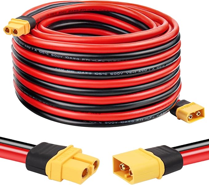 XT60 Extension Cable 10AWG 25FT XT60 to XT60 Cable with Male to Female Connector for Portable Power Station Solar Panel RC Battery