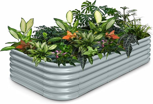 8x4x1.5 ft Galvanized Raised Garden Bed, 18" Tall Metal Planter Box Outdoor for Herb Fruit Vegetable, Modular Raised Flower Bed for Outside Space Backyard, Patio, Home Gardening -Brooklyn Grey
